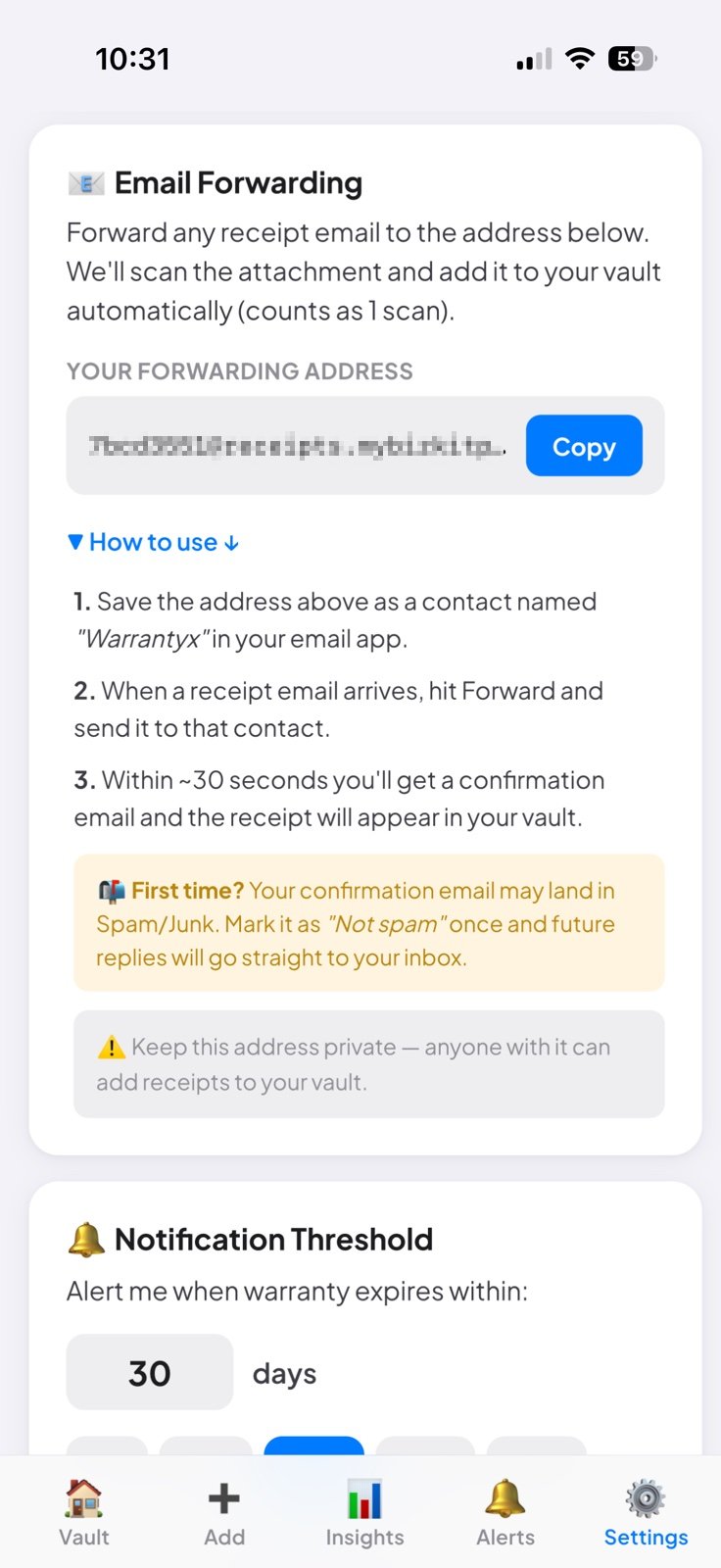 Email forwarding setup